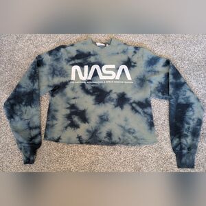 NASA Sweatshirt Tie Dye Blue Green Crop Top Crew Neck Size XS